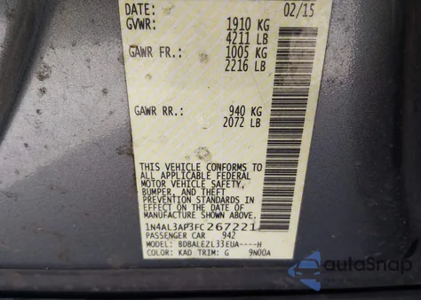 2015 Nissan Altima 2.5 S from USA, damaged, VIN 1N4AL3AP3FC267221